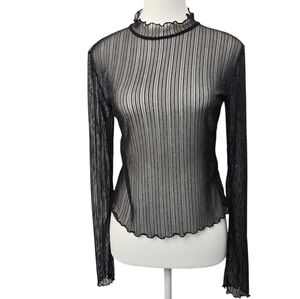 Forever 21 Sheer Lace Mock Neck Top | Lettuce Trim | Long Sleeve | Size M